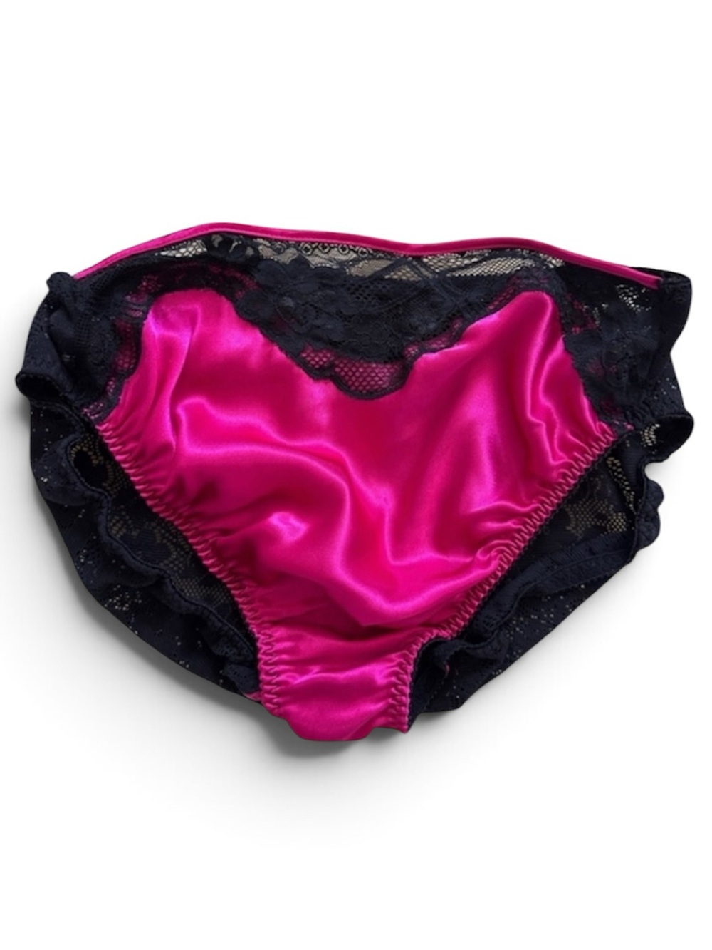Vintage Valentino Hot Pink Satin & Black Lace Bikini Briefs